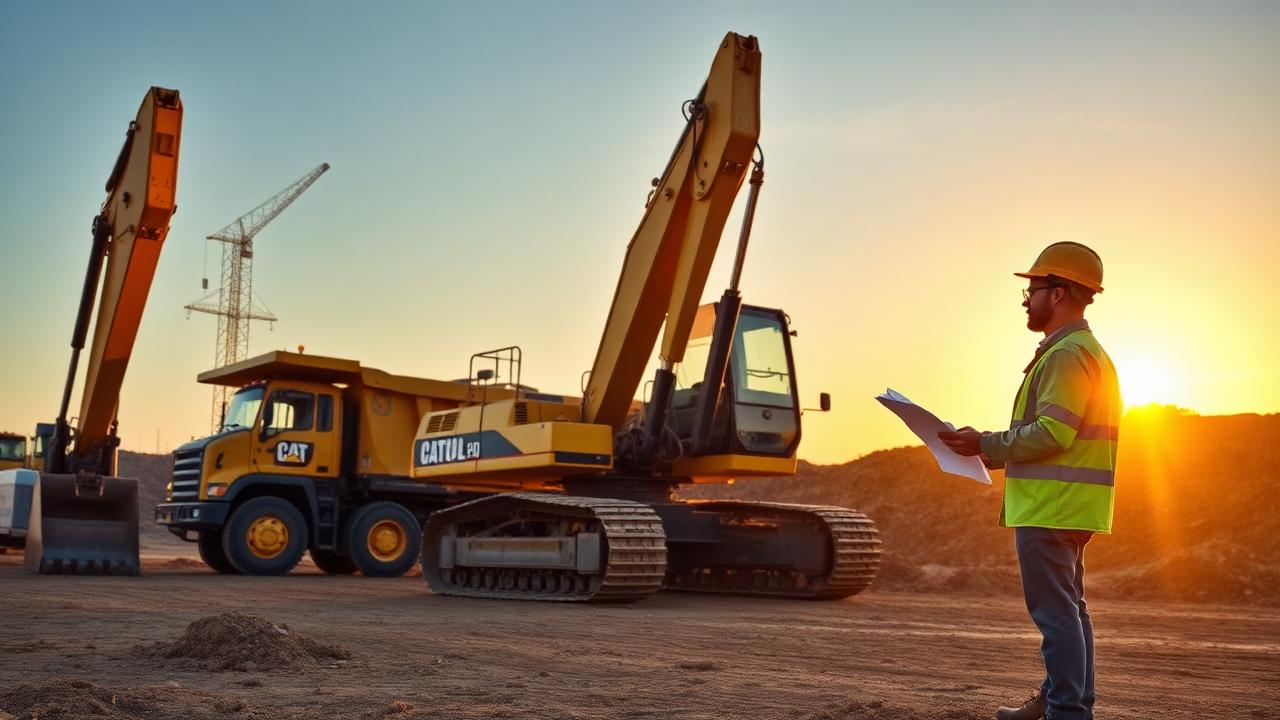 Yellow Caterpillar excavator and dump truck financed with no money down