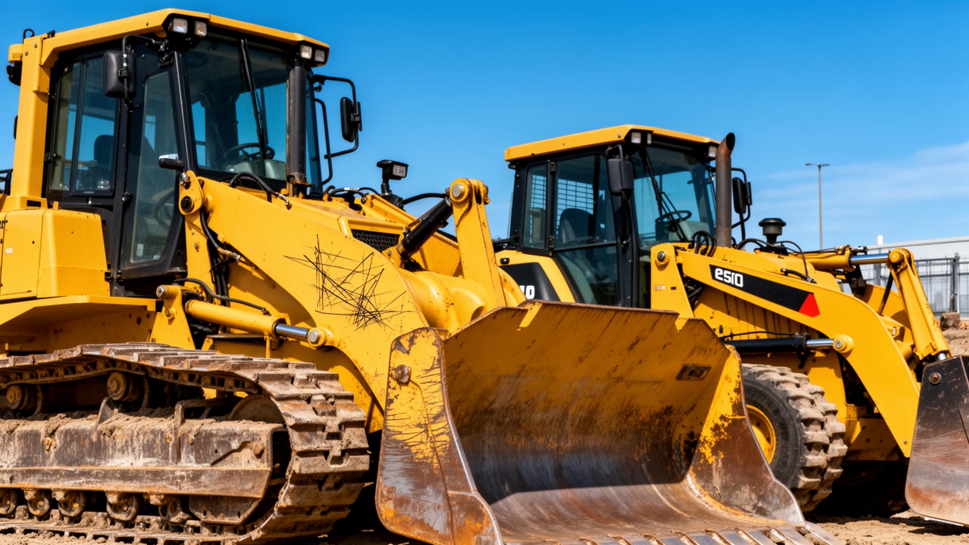 Yellow bulldozer and skid steer loader lined up on a construction lot